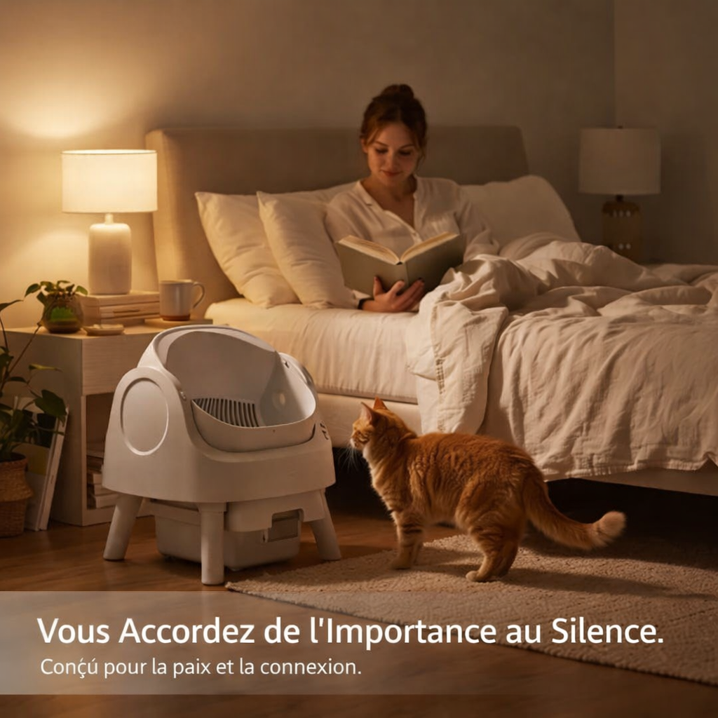 Automatische Katzentoilette – Vernetzte, selbstreinigende Katzentoilette, geräuscharmes Design