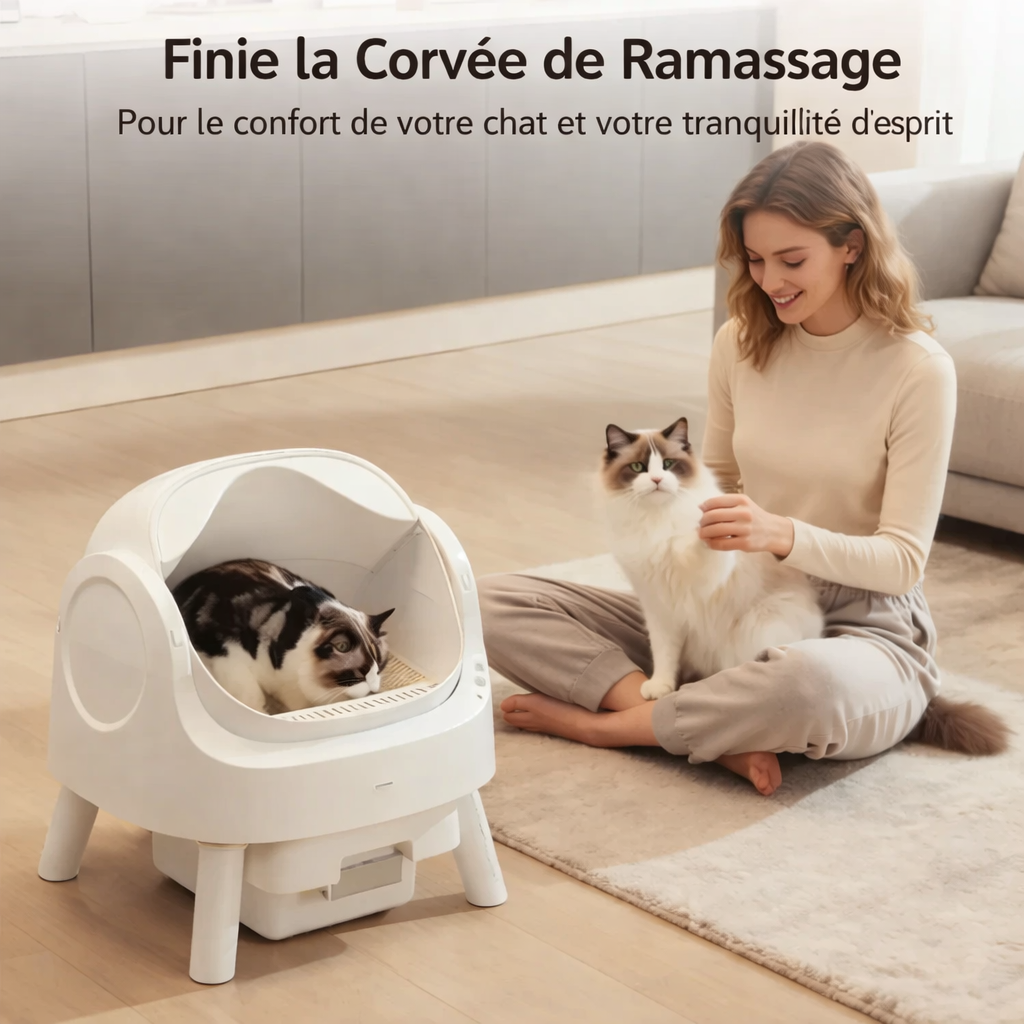 Automatische Katzentoilette – Vernetzte, selbstreinigende Katzentoilette, geräuscharmes Design