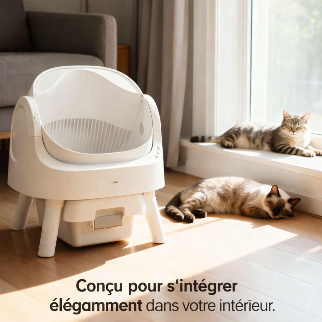 Automatische Katzentoilette – Vernetzte, selbstreinigende Katzentoilette, geräuscharmes Design