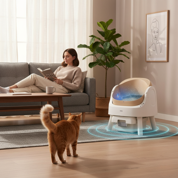 Automatische Katzentoilette – Vernetzte, selbstreinigende Katzentoilette, geräuscharmes Design