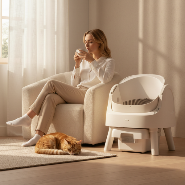 Automatische Katzentoilette – Vernetzte, selbstreinigende Katzentoilette, geräuscharmes Design